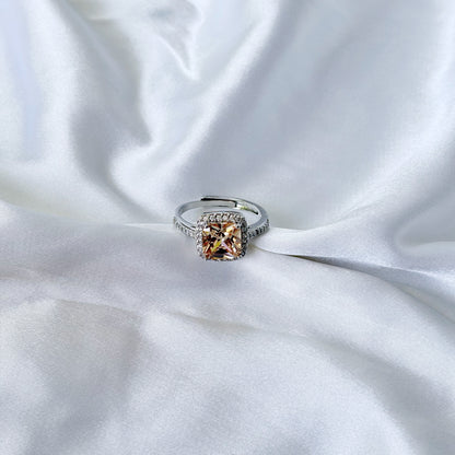 Smoked Yellow Topaz Cubic Zirconia Ice Cut American Diamond Silver Plated Adjustable Ring