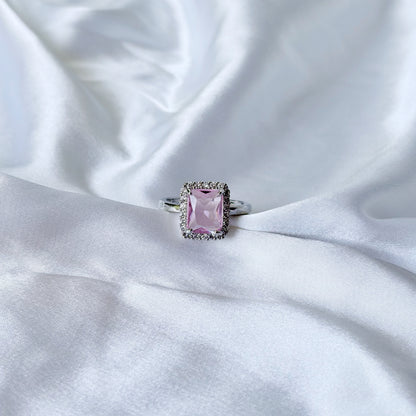 Pink Topaz Cubic Zirconia Ice Cut American Diamond Silver Plated Adjustable Ring