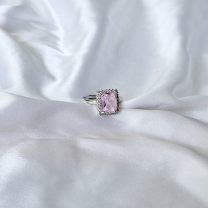 Pink Topaz Cubic Zirconia Ice Cut American Diamond Silver Plated Adjustable Ring
