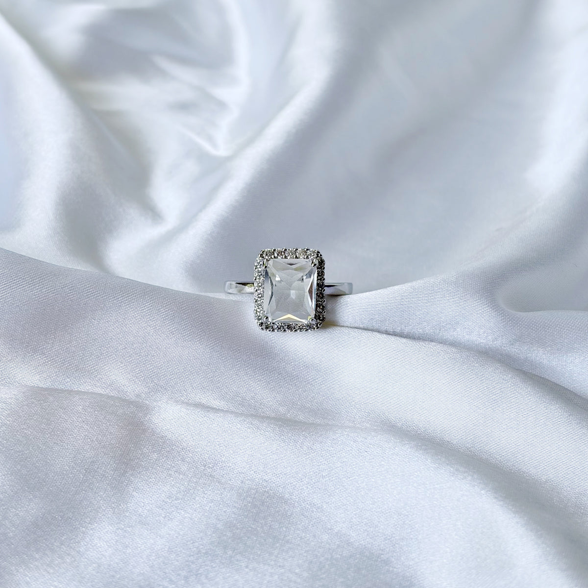 Solitaire Cubic Zirconia Ice Cut American Diamond Silver Plated Adjustable Ring