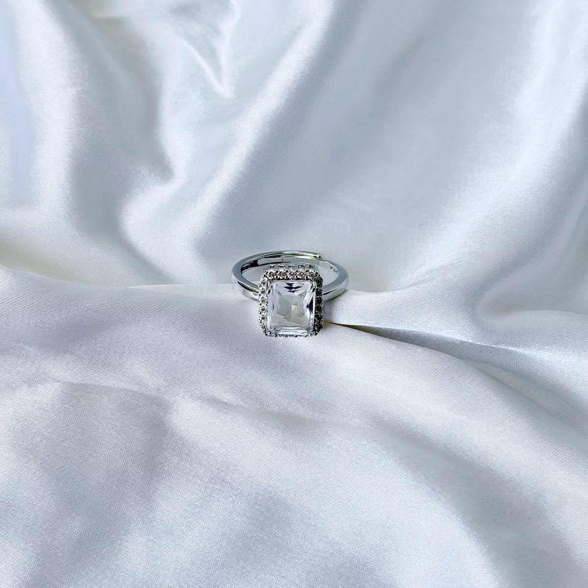 Solitaire Cubic Zirconia Ice Cut American Diamond Silver Plated Adjustable Ring