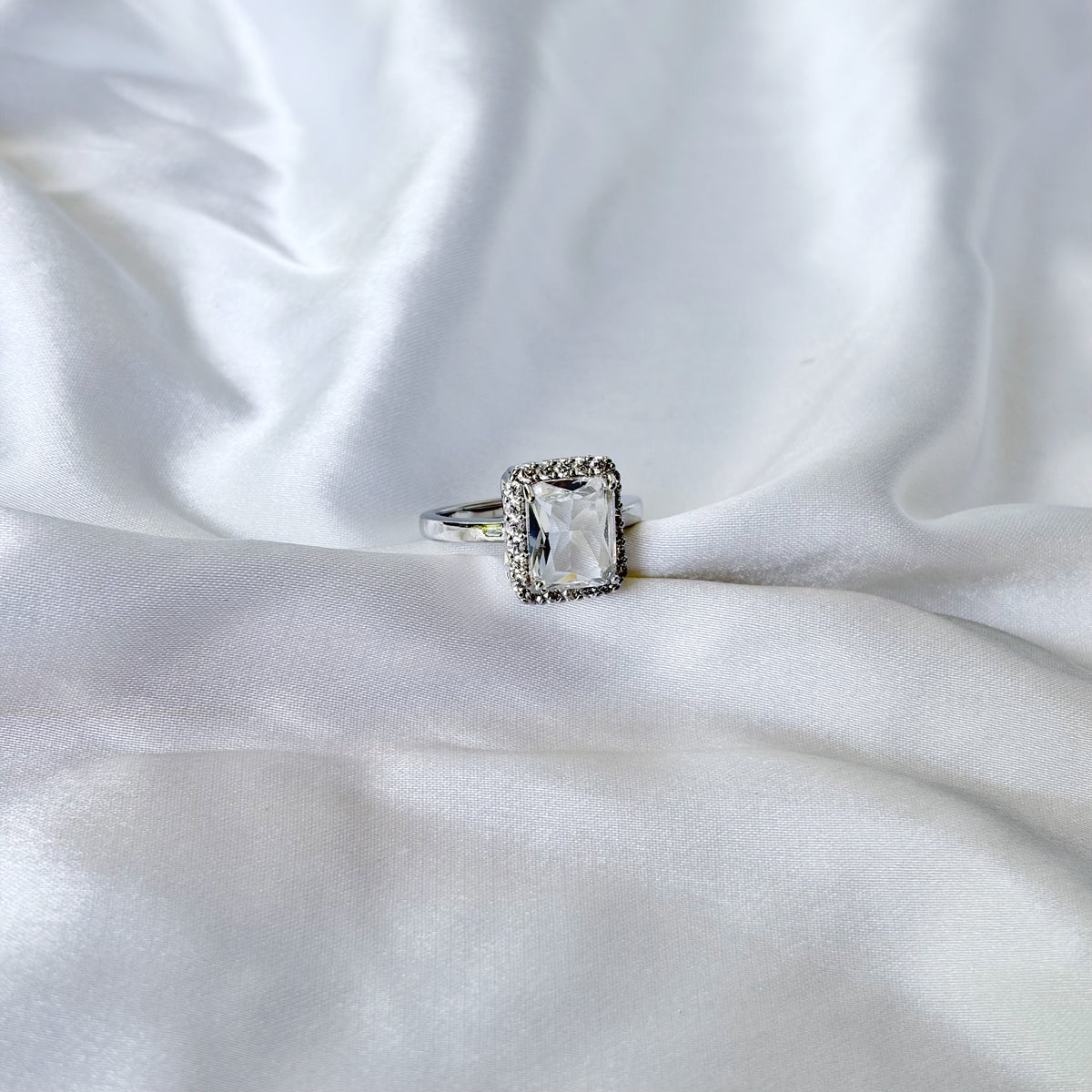 Solitaire Cubic Zirconia Ice Cut American Diamond Silver Plated Adjustable Ring