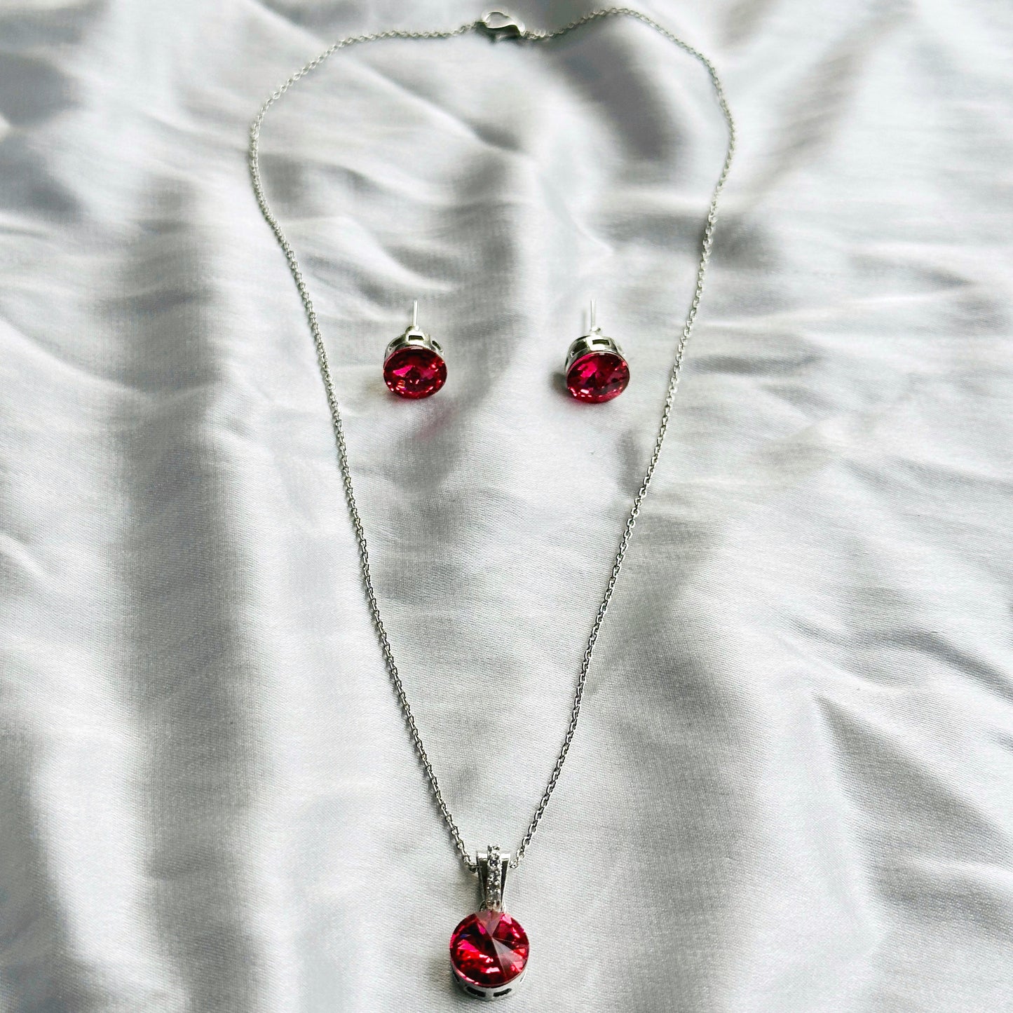Red Siam Swarovski Crystal Silver Plated Pendant Set