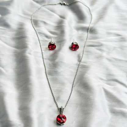 Red Siam Swarovski Crystal Silver Plated Pendant Set