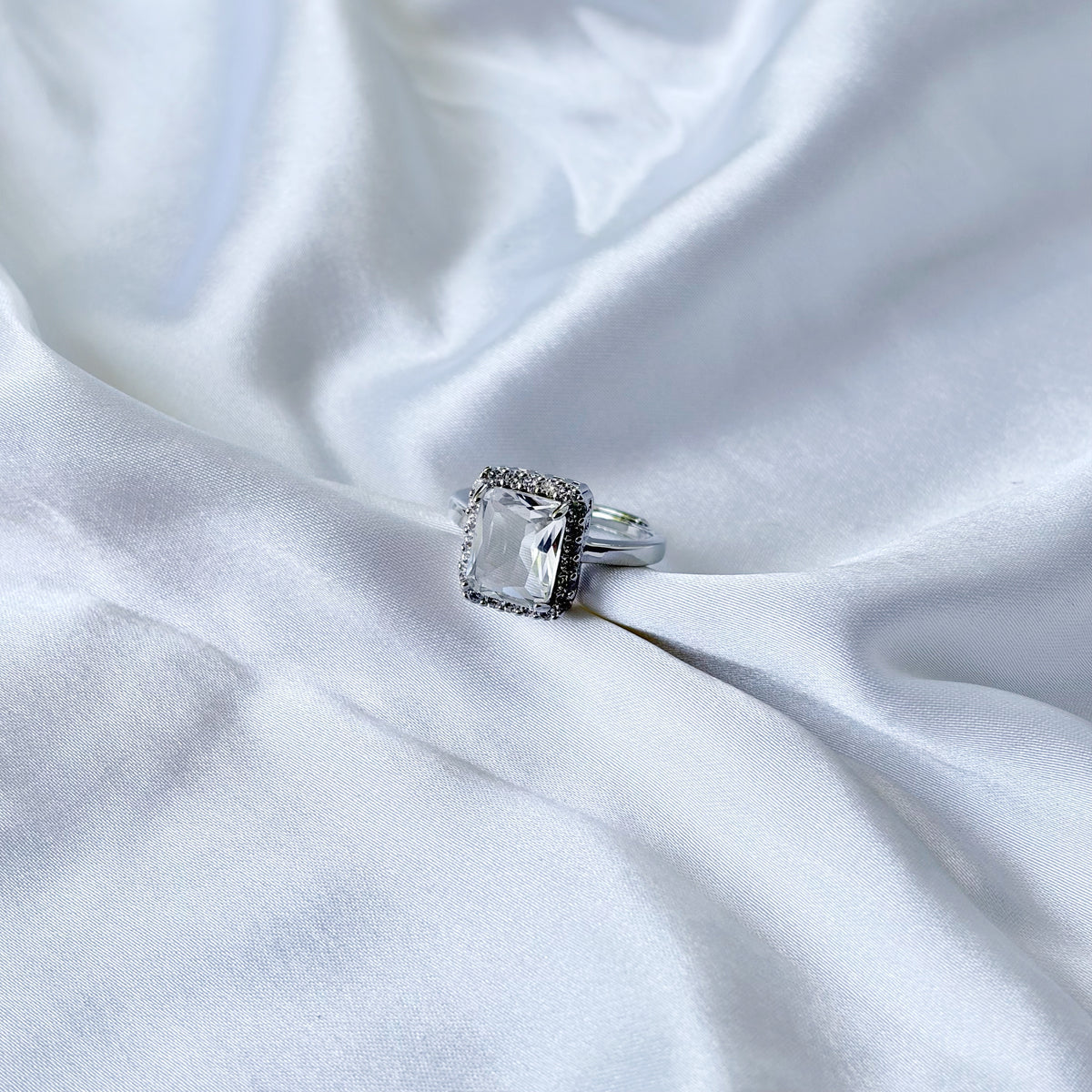 Solitaire Cubic Zirconia Ice Cut American Diamond Silver Plated Adjustable Ring