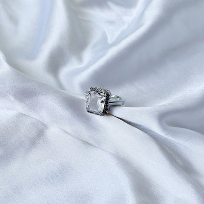 Solitaire Cubic Zirconia Ice Cut American Diamond Silver Plated Adjustable Ring
