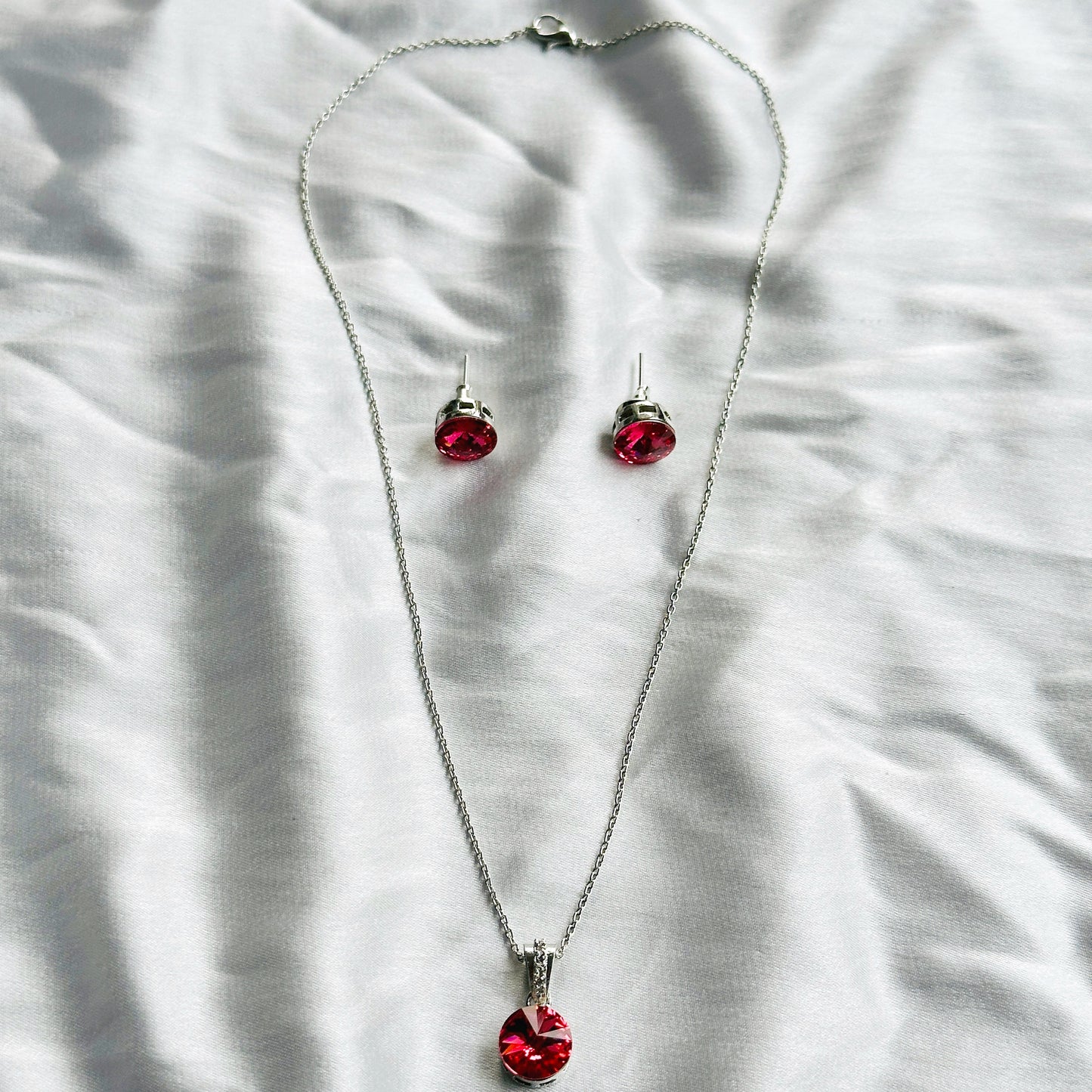 Red Siam Swarovski Crystal Silver Plated Pendant Set