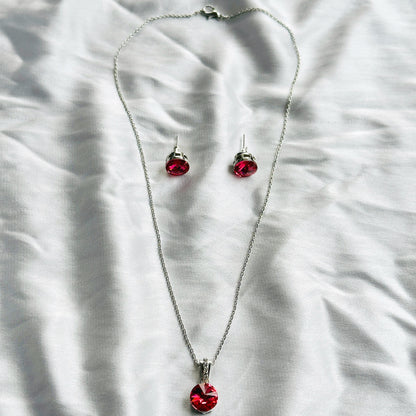 Red Siam Swarovski Crystal Silver Plated Pendant Set