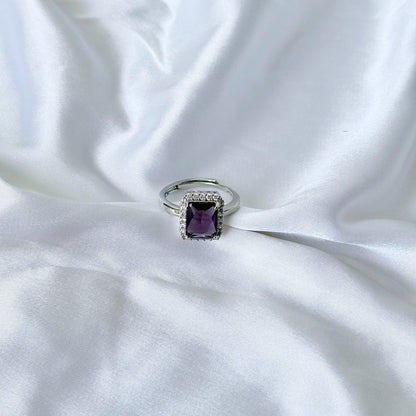 Purple Amethyst Cubic Zirconia Ice Cut American Diamond Silver Plated Adjustable Ring