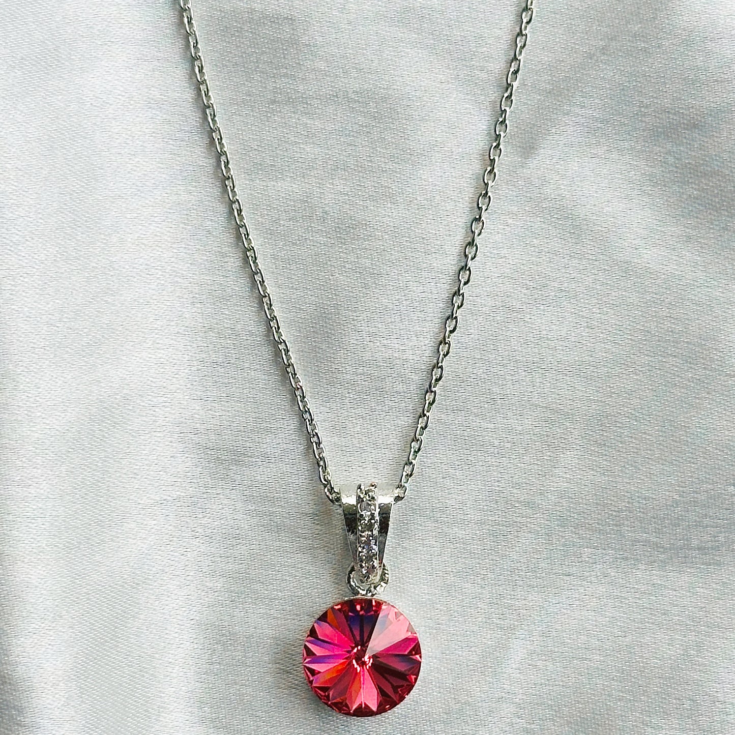 Red Siam Swarovski Crystal Silver Plated Pendant Set