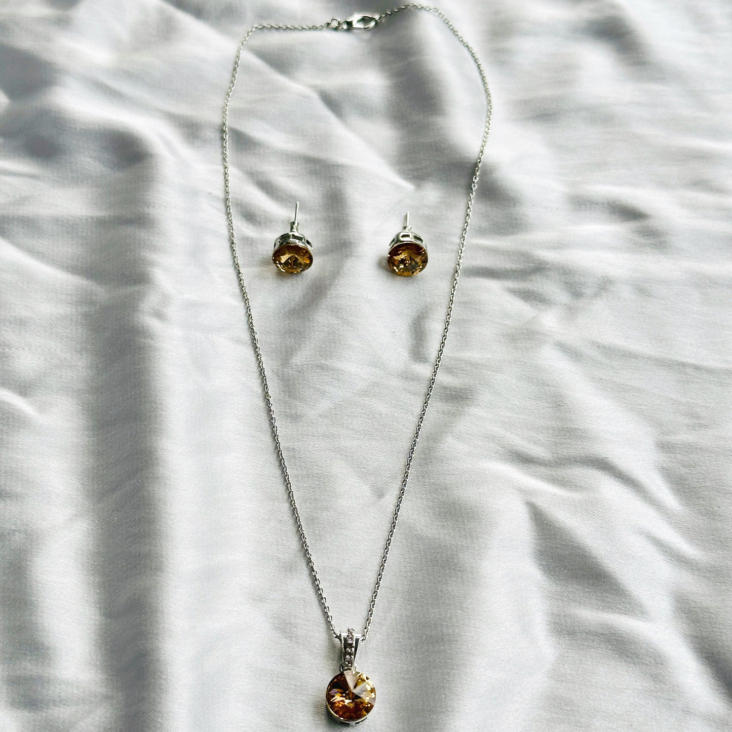 Light Yellow Colorado Topaz Swarovski Crystal Silver Plated Pendant Set