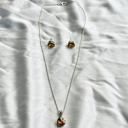 Light Yellow Colorado Topaz Swarovski Crystal Silver Plated Pendant Set