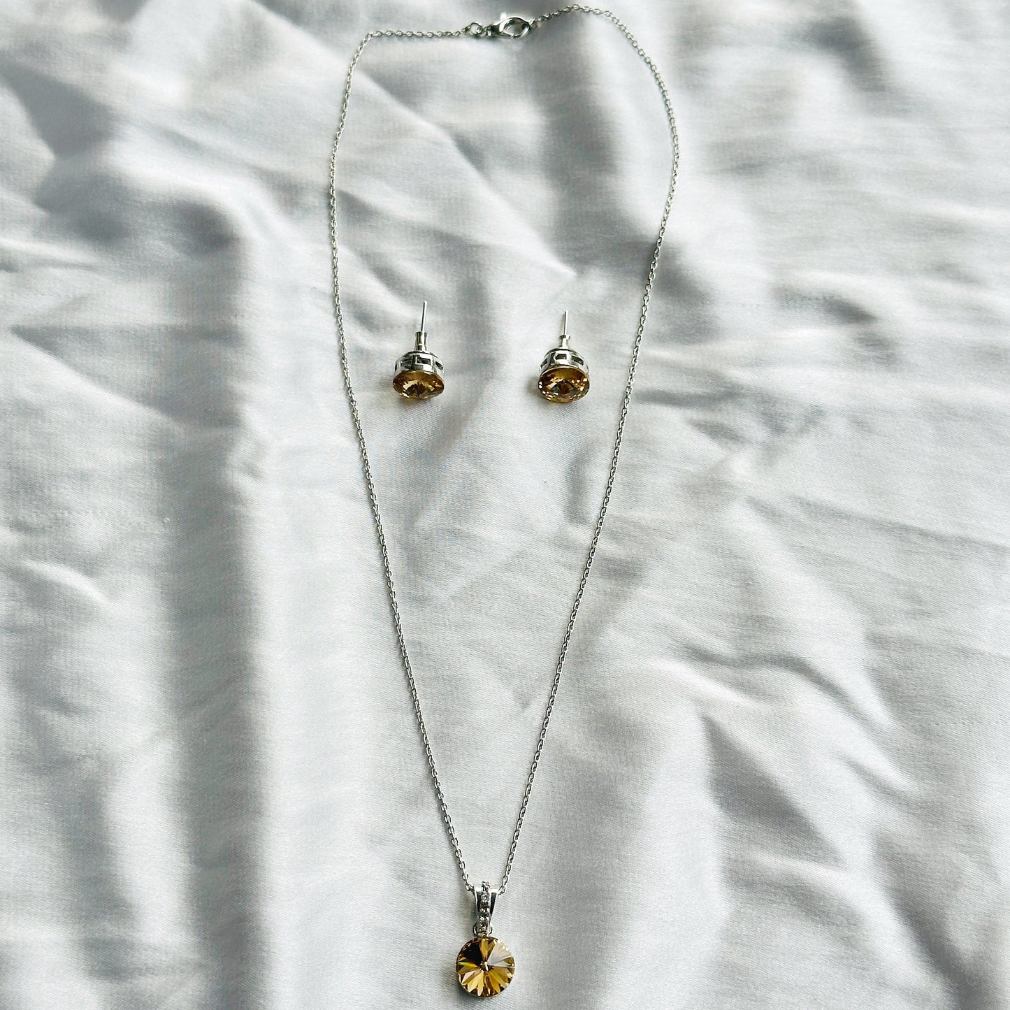 Light Yellow Colorado Topaz Swarovski Crystal Silver Plated Pendant Set