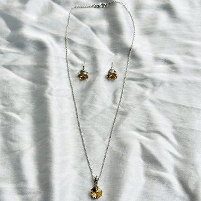 Light Yellow Colorado Topaz Swarovski Crystal Silver Plated Pendant Set