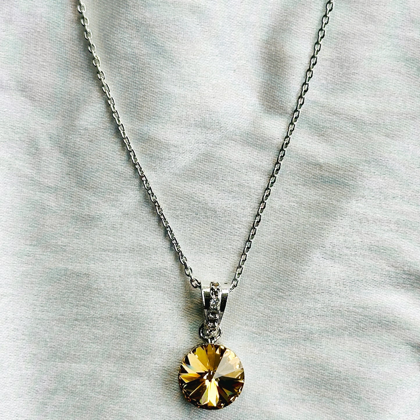 Light Yellow Colorado Topaz Swarovski Crystal Silver Plated Pendant Set