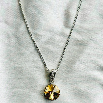 Light Yellow Colorado Topaz Swarovski Crystal Silver Plated Pendant Set