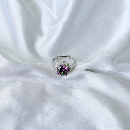 Purple Amethyst Cubic Zirconia Ice Cut American Diamond Silver Plated Adjustable Ring