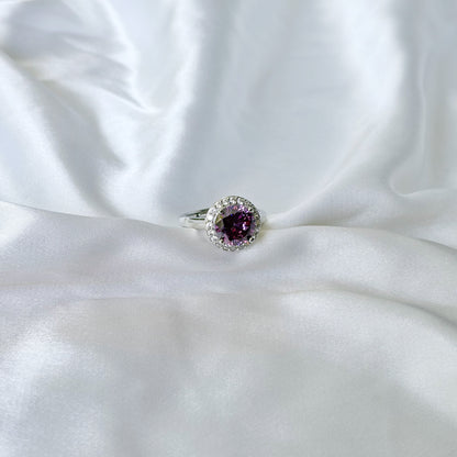 Purple Amethyst Cubic Zirconia Ice Cut American Diamond Silver Plated Adjustable Ring