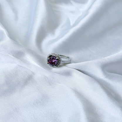 Purple Amethyst Cubic Zirconia Ice Cut American Diamond Silver Plated Adjustable Ring