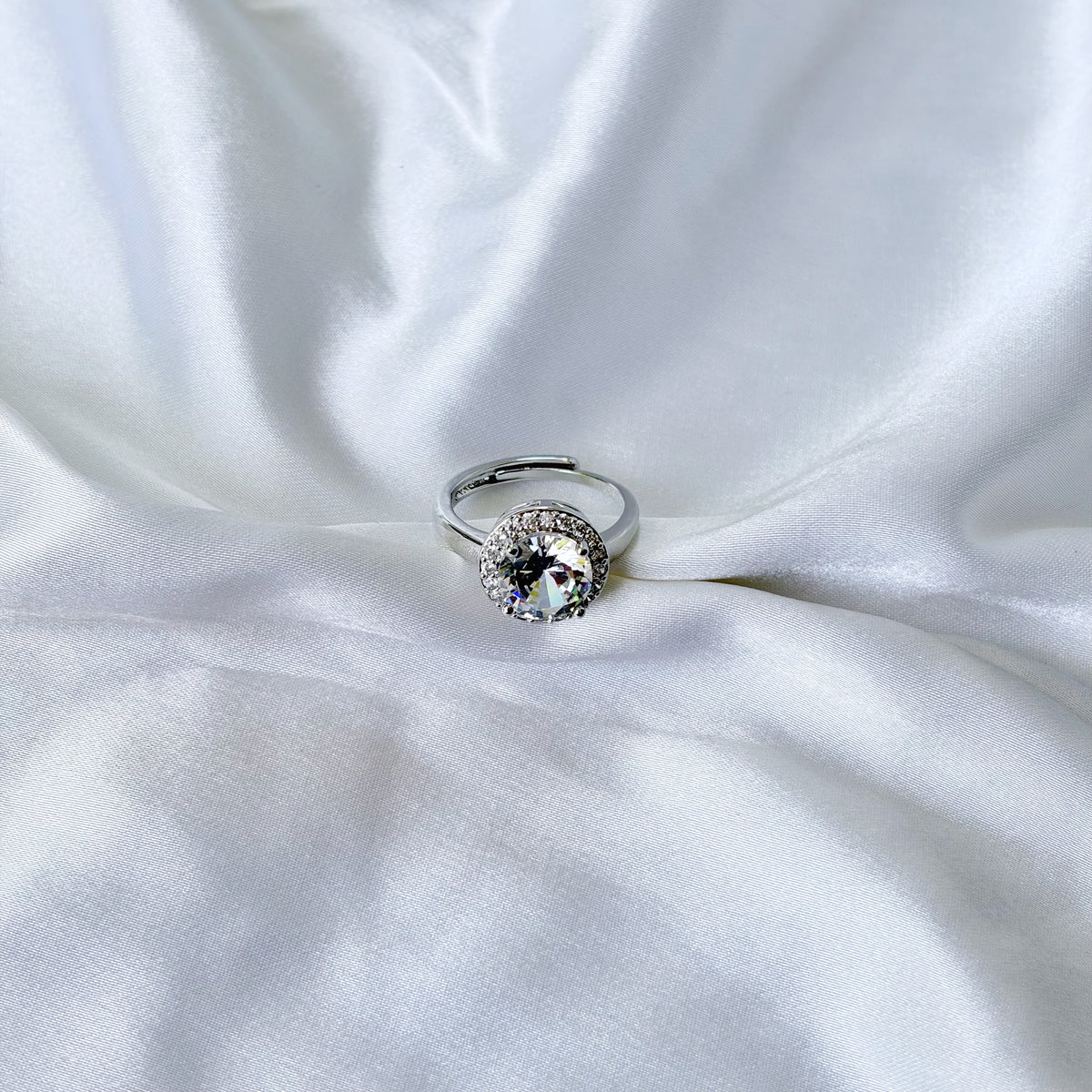 Solitaire Cubic Zirconia Ice Cut American Diamond Silver Plated Adjustable Ring