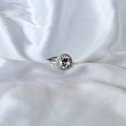 Solitaire Cubic Zirconia Ice Cut American Diamond Silver Plated Adjustable Ring
