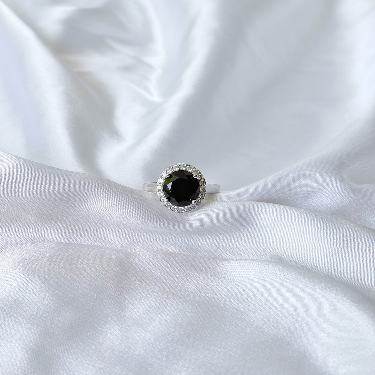 Black Zirconia Ice Cut American Diamond Silver Plated Adjustable Ring