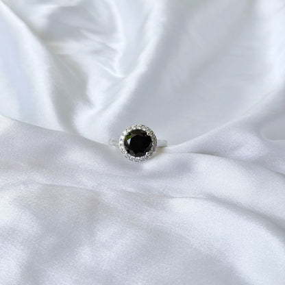 Black Zirconia Ice Cut American Diamond Silver Plated Adjustable Ring