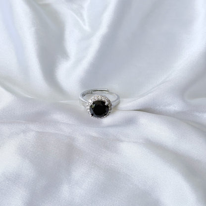 Black Zirconia Ice Cut American Diamond Silver Plated Adjustable Ring