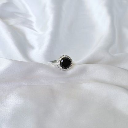 Black Zirconia Ice Cut American Diamond Silver Plated Adjustable Ring