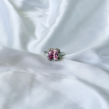 Pink Topaz Cubic Zirconia Ice Cut American Diamond Silver Plated Adjustable Ring