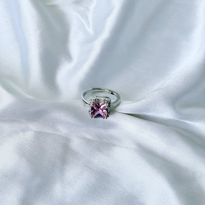 Pink Topaz Cubic Zirconia Ice Cut American Diamond Silver Plated Adjustable Ring