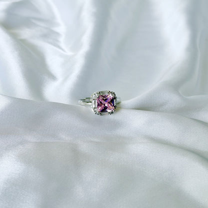 Pink Topaz Cubic Zirconia Ice Cut American Diamond Silver Plated Adjustable Ring