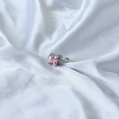 Pink Topaz Cubic Zirconia Ice Cut American Diamond Silver Plated Adjustable Ring