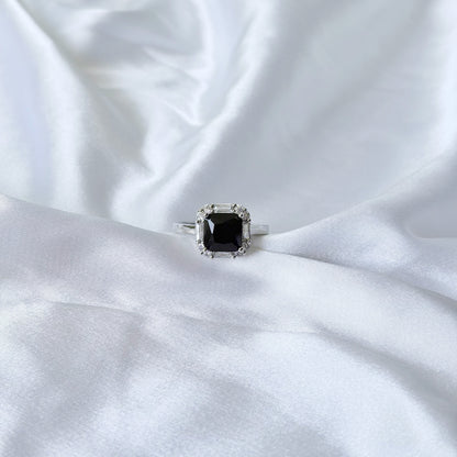 Black Zirconia Ice Cut American Diamond Silver Plated Adjustable Ring