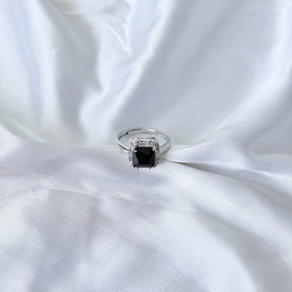 Black Zirconia Ice Cut American Diamond Silver Plated Adjustable Ring