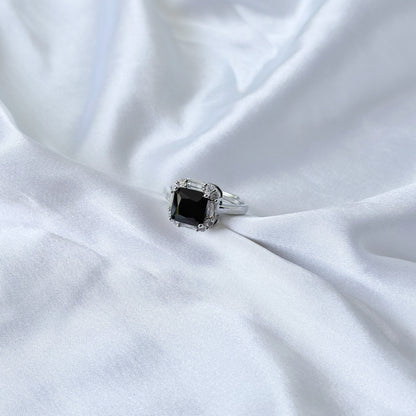 Black Zirconia Ice Cut American Diamond Silver Plated Adjustable Ring