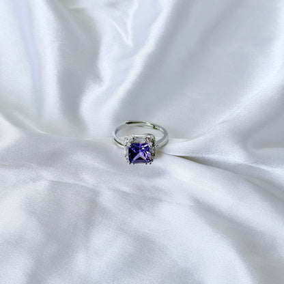 Purple Amethyst Cubic Zirconia Ice Cut American Diamond Silver Plated Adjustable Ring