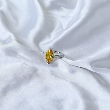 Yellow Topaz Cubic Zirconia Ice Cut American Diamond Silver Plated Adjustable Ring