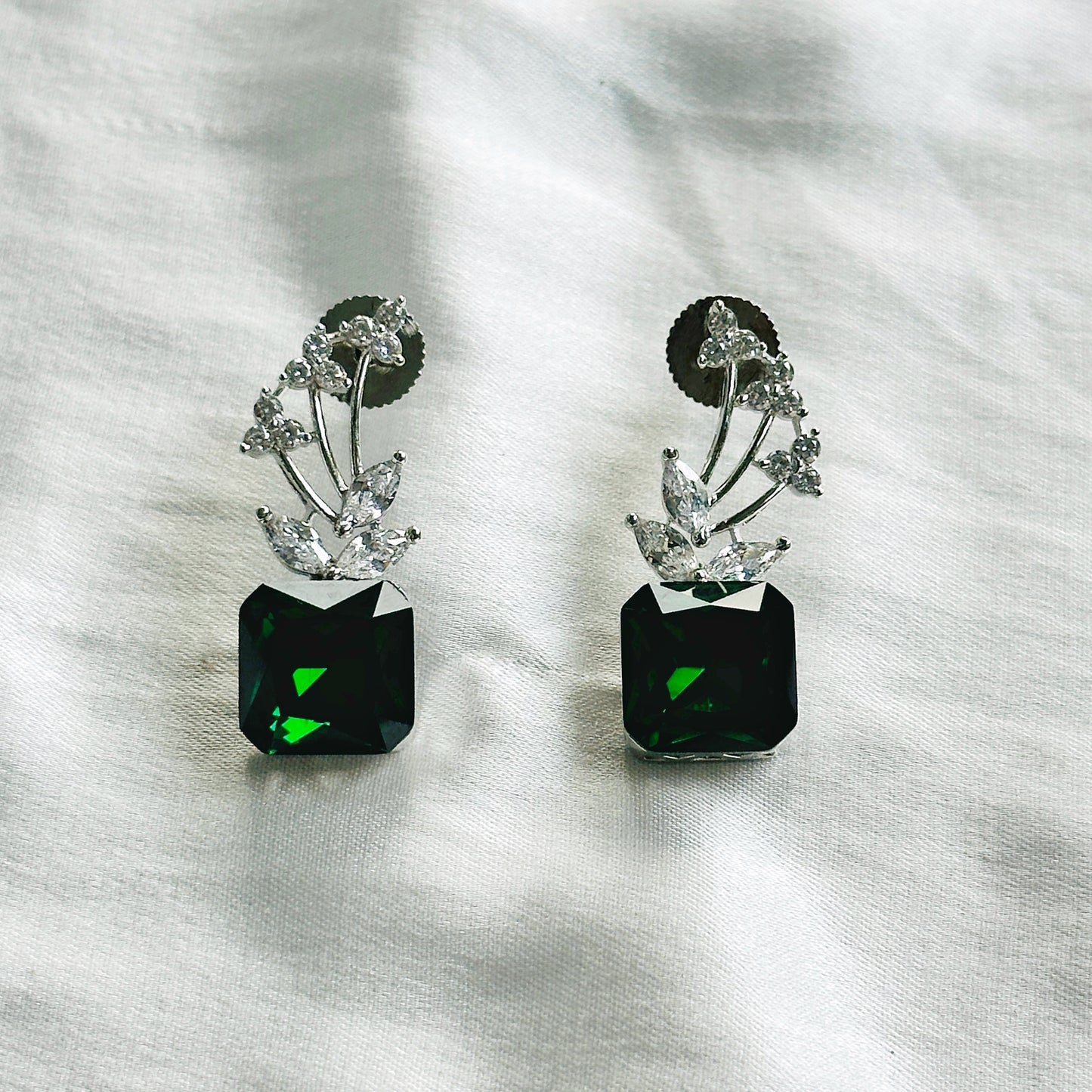 Green Emerald Swarovski Crystal American Diamond Silver Plated Pendant Set