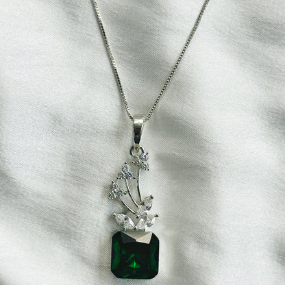 Green Emerald Swarovski Crystal American Diamond Silver Plated Pendant Set