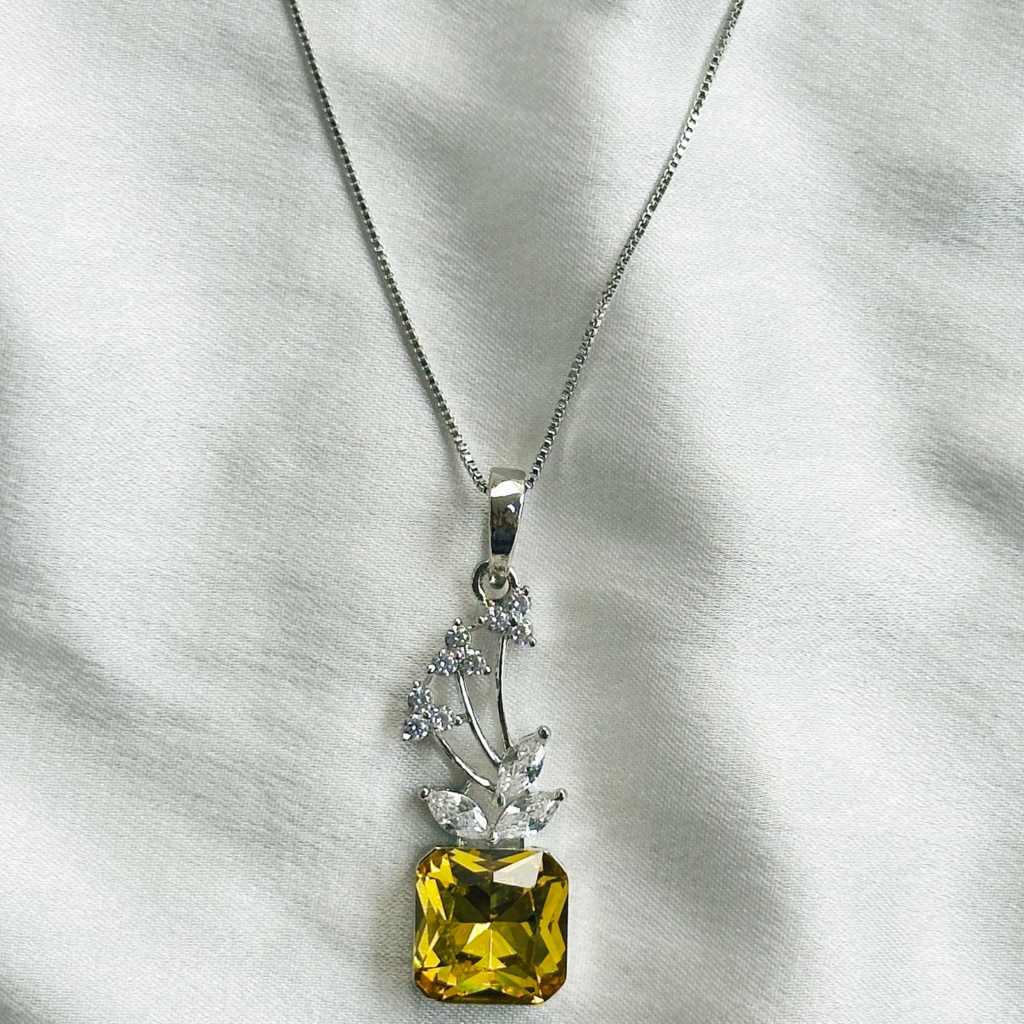 Light Yellow Topaz Swarovski Crystal American Diamond Silver Plated Pendant Set