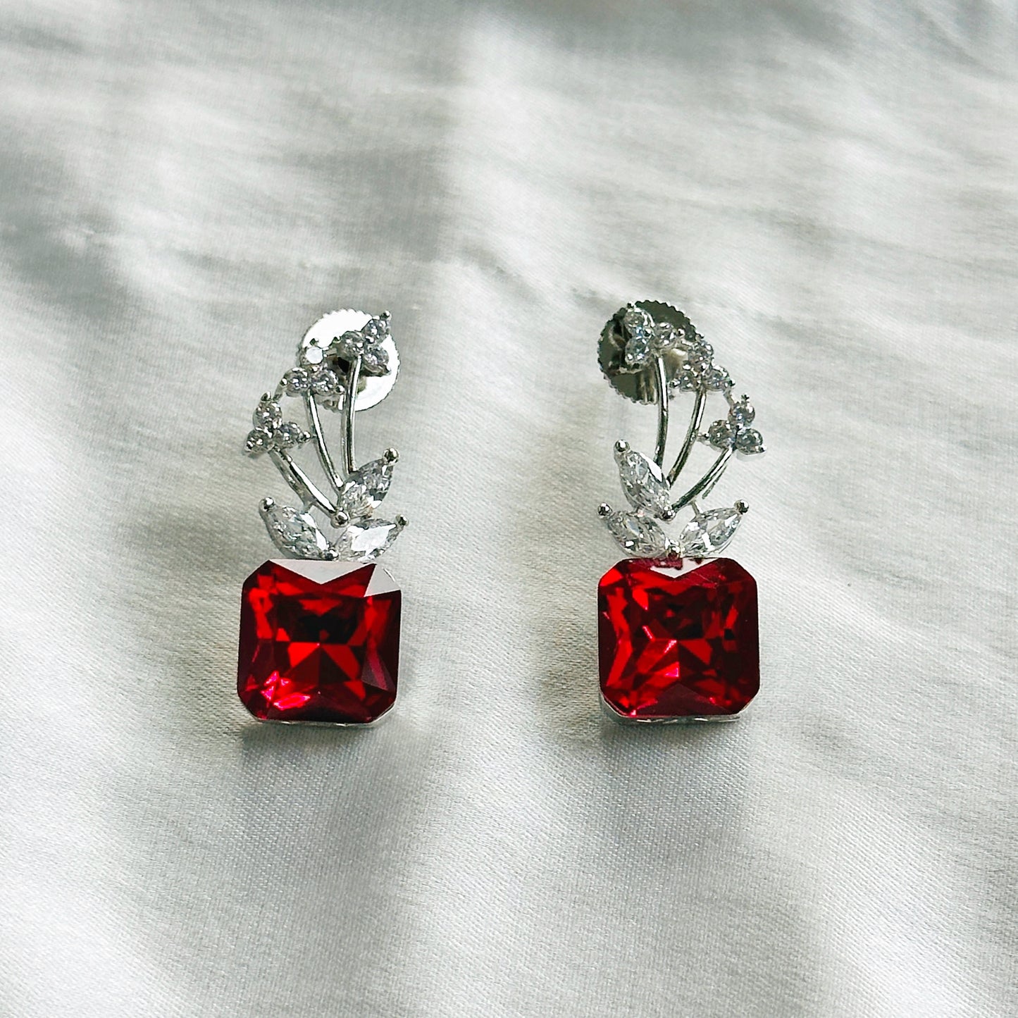 Red Siam Swarovski Crystal American Diamond Silver Plated Pendant Set