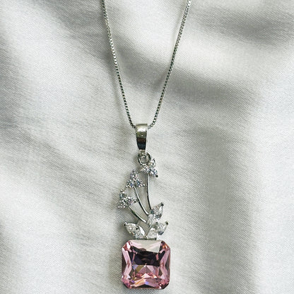 Light Pink Rose Swarovski Crystal American Diamond Silver Plated Pendant Set