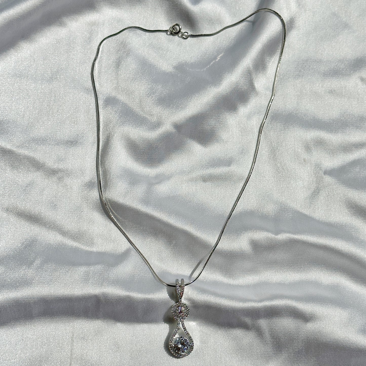 American Diamond Silver Plated Pendant Set