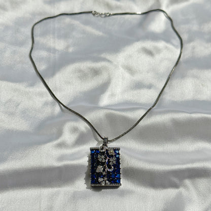 Blue Sapphire Cubic Zircon American Diamond Victorian Plating Pendant Set