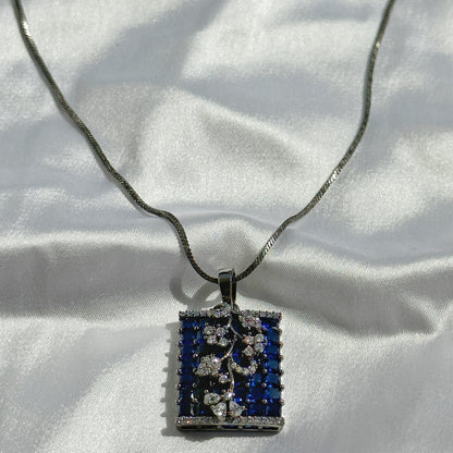 Blue Sapphire Cubic Zircon American Diamond Victorian Plating Pendant Set