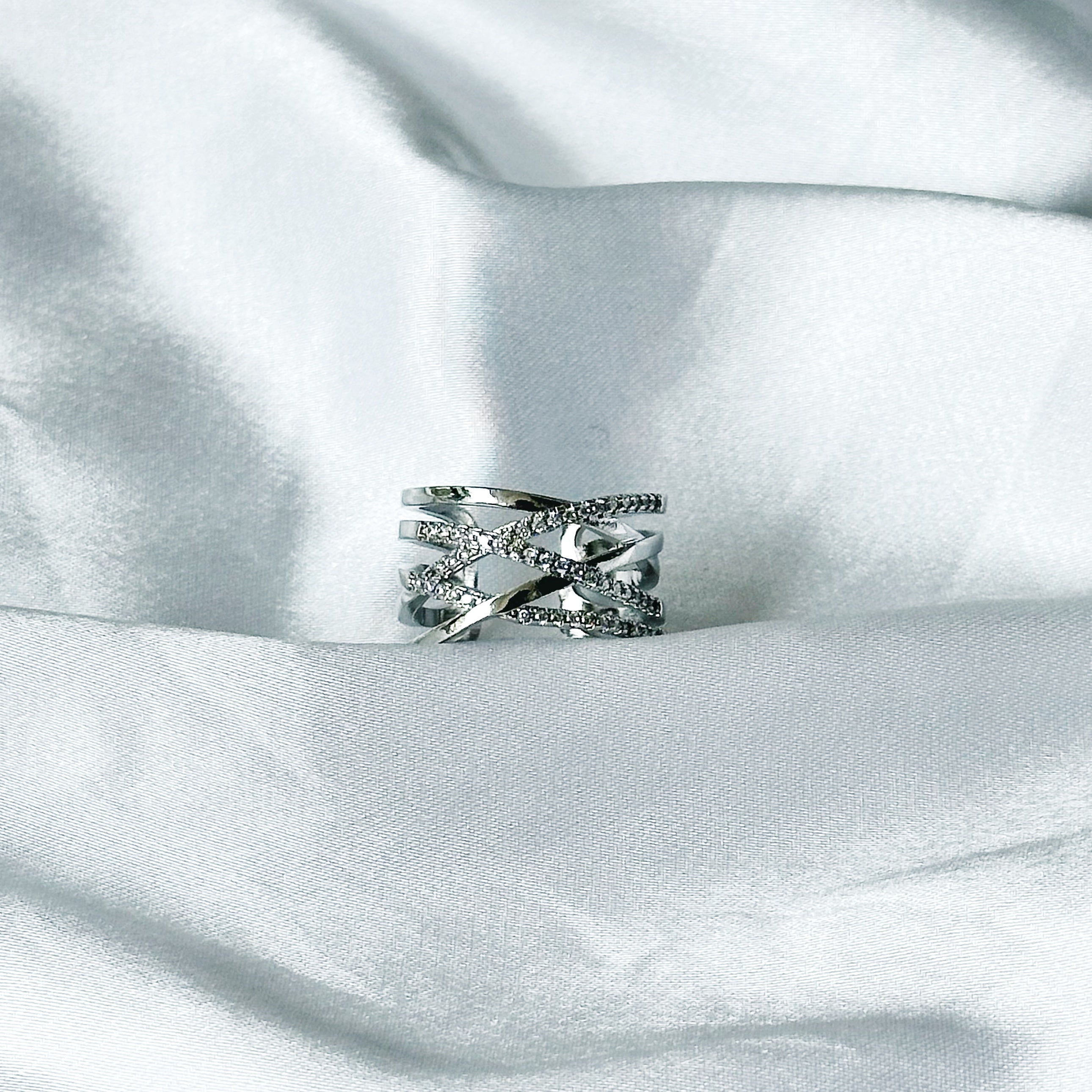 American Diamond Silver Studded Plated Adjustable Ring