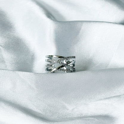 American Diamond Silver Studded Plated Adjustable Ring
