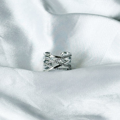 American Diamond Silver Studded Plated Adjustable Ring