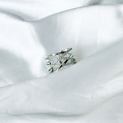 American Diamond Silver Studded Plated Adjustable Ring